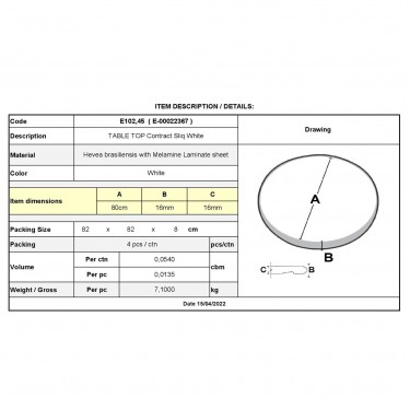 Contract Sliq Normal Επιφάνεια Τραπεζιού τ.Werzalit, Απόχρωση Άσπρο  Φ80cm/16mm [-Άσπρο-] [-Melamine Laminated-] Ε102,45