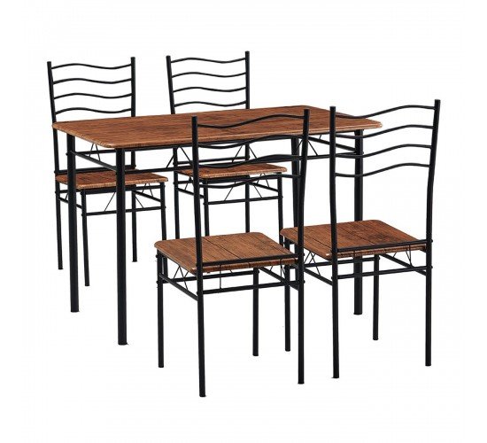 IVAR Set Τραπεζαρία Σαλονιού Κουζίνας: Τραπέζι   4 Καρέκλες Μέταλλο Βαφή Μαύρο, Καρυδί  Τρ.120x70x74 / Καρ.40x40x88 cm [-Μαύρο/Καρυδί-] [-Μέταλλο/MDF - Καπλαμάς - Κόντρα Πλακέ - Νοβοπάν-] ΕΜ9789