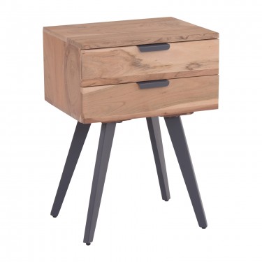 ANKO Κομοδίνο Μέταλλο Βαφή Μαύρο, Ξύλο Ακακία Φυσικό  47x35x65cm [-Μαύρο-, -Φυσικό-] [-Μέταλλο-, -Ξύλο-] ΕΑ7078