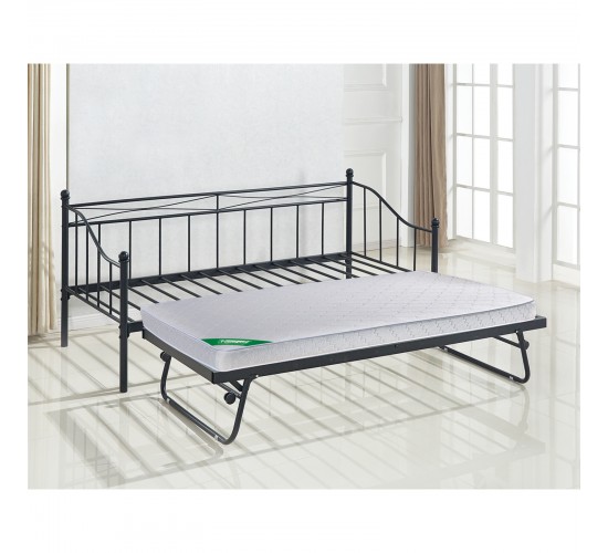 MARIN Set: Daybed (για στρώμα 90x190)   Βοηθητικό Κρεβάτι με Στρώμα 185x85 Μέταλλο Μαύρο  Κρεβάτια:198x97x93 185x85x36cm [-Μαύρο-] [-Μέταλλο-] Ε8043,11