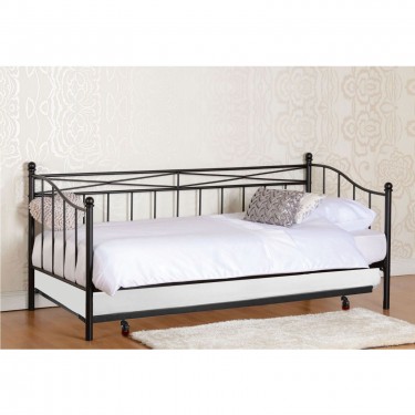 MARIN Set: Daybed με Στρώμα 90x190   Βοηθητικό Κρεβάτι με Στρώμα 85x185 Μέταλλο Μαύρο  Beds: 198x97x93 _ 185x85x36cm [-Μαύρο-] [-Μέταλλο-] Ε8043,1S