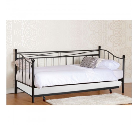 MARIN Set: Daybed με Στρώμα 90x190   Βοηθητικό Κρεβάτι με Στρώμα 85x185 Μέταλλο Μαύρο  Beds: 198x97x93 _ 185x85x36cm [-Μαύρο-] [-Μέταλλο-] Ε8043,1S
