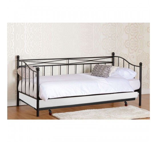 MARIN Set: Daybed με Στρώμα 90x190   Βοηθητικό Κρεβάτι με Στρώμα 85x185 Μέταλλο Μαύρο  Beds: 198x97x93 _ 185x85x36cm [-Μαύρο-] [-Μέταλλο-] Ε8043,1S