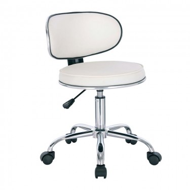 GLORY Σκαμπό με Πλάτη, Χρώμιο PU Άσπρο, Τροχήλατο, Ρύθμιση Ύψους, Περιστρεφόμενο  51x51x67/78cm [-Άσπρο-, -Χρώμιο - Inox-] [-PU - PVC-, -Μέταλλο-] ΕΜ404,1