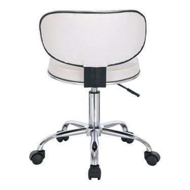 GLORY Σκαμπό με Πλάτη, Χρώμιο PU Άσπρο, Τροχήλατο, Ρύθμιση Ύψους, Περιστρεφόμενο  51x51x67/78cm [-Άσπρο-, -Χρώμιο - Inox-] [-PU - PVC-, -Μέταλλο-] ΕΜ404,1