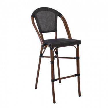 COSTA Σκαμπό BAR με Πλάτη, Αλουμίνιο Απόχρωση Καρυδί, Textilene Μαύρο  50x55x76/116cm [-Καρυδί-, -Μαύρο-] [-Textilene-, -Αλουμίνιο-] Ε289