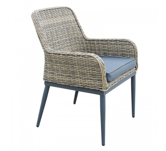 HAVANA Πολυθρόνα Τραπεζαρίας Κήπου-Βεράντας, ALU - Wicker Grey Brown, Μαξιλάρι Ανθρακί  64x65x85cm [-Ανθρακί-, -Καφέ-] [-Wicker-, -Αλουμίνιο-] Ε652