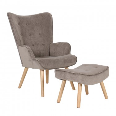 ALMA Πολυθρόνα - Μπερζέρα με Σκαμπό - Υποπόδιο Φυσικό Ύφασμα Velure Ανοιχτό Καφέ,K/D  69x76x97cm / 52x38x35cm [-Μπεζ-Tortora-Sand-Cappuccino-] [-Ύφασμα-] Ε7141,2