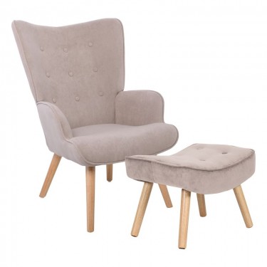 ALMA Πολυθρόνα - Μπερζέρα με Σκαμπό - Υποπόδιο Φυσικό Ύφασμα Velure Ανοιχτό Καφέ,K/D  69x76x97cm / 52x38x35cm [-Μπεζ-Tortora-Sand-Cappuccino-] [-Ύφασμα-] Ε7141,2