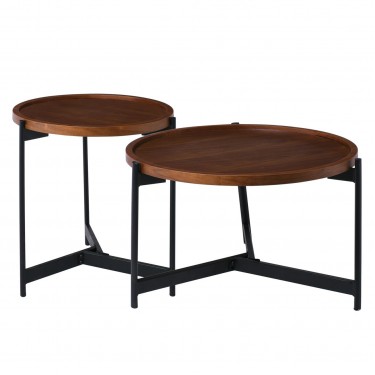 TOSS Set-2 Τραπεζάκια Σαλονιού, Καθιστικού Μέταλλο Βαφή Μαύρο, Απόχρωση Καρυδί  Φ 50 H.54cm   Φ 70 H.40cm [-Καρυδί-, -Μαύρο-] [-MDF - Κόντρα Πλακέ - Καπλαμάς - Νοβοπάν-, -Μέταλλο-] ΕΜ9609,S