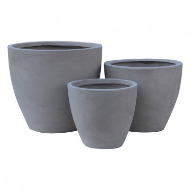 FLOWER POT-3  Set 3 τεμαχίων Cement Grey  Φ35x32 - Φ44x37 - Φ53x47cm [-Γκρι-] [-Artificial Cement (Recyclable)-] Ε6302,S