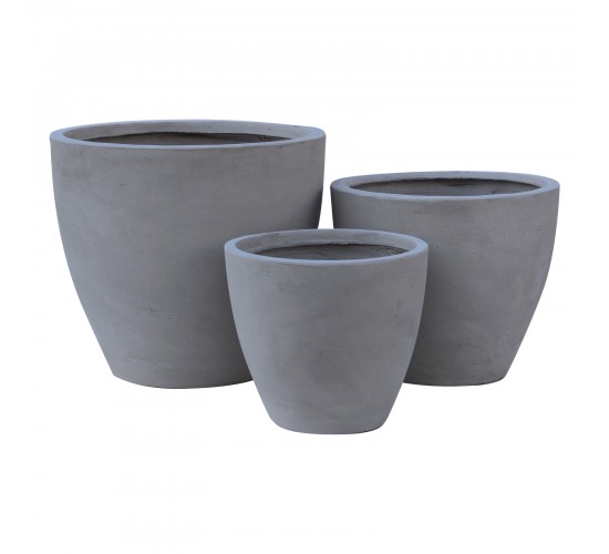 FLOWER POT-3  Set 3 τεμαχίων Cement Grey  Φ35x32 - Φ44x37 - Φ53x47cm [-Γκρι-] [-Artificial Cement (Recyclable)-] Ε6302,S