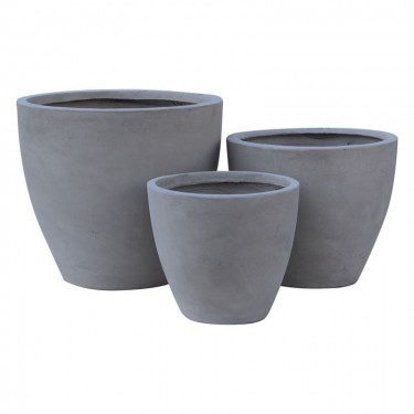 FLOWER POT-3  Set 3 τεμαχίων Cement Grey  Φ35x32 - Φ44x37 - Φ53x47cm [-Γκρι-] [-Artificial Cement (Recyclable)-] Ε6302,S