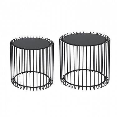 RICO Set-2 Τραπεζάκια Σαλονιού Καθιστικού, Μέταλλο Βαφή Μαύρο, Γυαλί Smoke  Φ45 H.40cm   Φ50 H.45cm [-Μαύρο-] [-Γυαλί-, -Μέταλλο-] ΕΜ9608