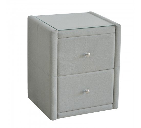 WILTON Κομοδίνο Ύφασμα Grey Stone με Προστατευτικό Γυαλί Επιφάνειας  46x41x57cm [-Γκρι Ανοιχτό-] [-Ύφασμα-] Ε8057,F1