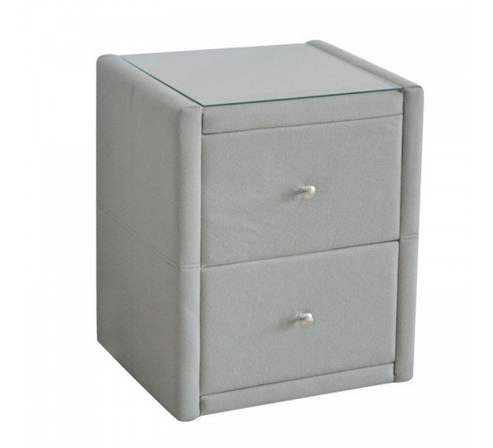 WILTON Κομοδίνο Ύφασμα Grey Stone με Προστατευτικό Γυαλί Επιφάνειας  46x41x57cm [-Γκρι Ανοιχτό-] [-Ύφασμα-] Ε8057,F1