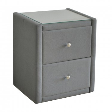 WILTON Κομοδίνο Ύφασμα Γκρι με Προστατευτικό Γυαλί Επιφάνειας  46x41x57cm [-Γκρι-] [-Ύφασμα-] Ε8057,F2