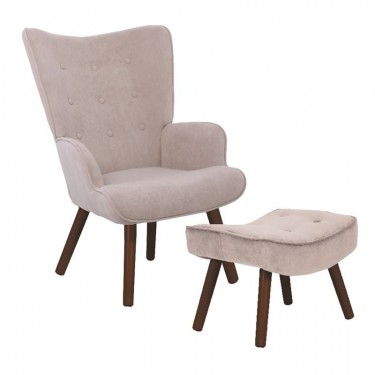 ALMA Πολυθρόνα - Μπερζέρα με Σκαμπό - Υποπόδιο Καρυδί Ύφασμα Velure Ανοιχτό Καφέ,K/D  69x76x97cm / 52x38x35cm [-Μπεζ-Tortora-Sand-Cappuccino-] [-Ύφασμα-] Ε7141,2Κ