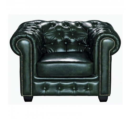 CHESTERFIELD Birmingham Πολυθρόνα Σαλονιού Καθιστικού,Δέρμα Antique Green  103x92x72cm [-Πράσινο-] [-Leather - Rubica Leather-] Ε9574,13
