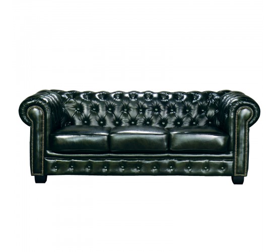 CHESTERFIELD Birmingham Kαναπές 3Θέσιος Σαλονιού Καθιστικού,Δέρμα Antique Green  201x92x74cm [-Πράσινο-] [-Leather - Rubica Leather-] Ε9574,33