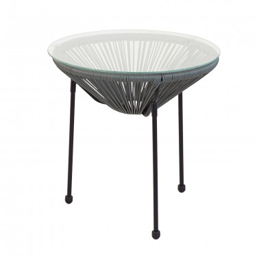 ACAPULCO Τραπεζάκι Μέταλλο Βαφή Μαύρο, Plastic Rattan Γκρι  Φ50cm H.50cm [-Γκρι-, -Μαύρο-] [-Wicker-, -Μέταλλο-] Ε246,4