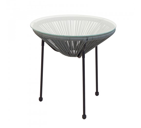 ACAPULCO Τραπεζάκι Μέταλλο Βαφή Μαύρο, Plastic Rattan Γκρι  Φ50cm H.50cm [-Μαύρο/Γκρι-] [-Μέταλλο/Wicker-] Ε246,4