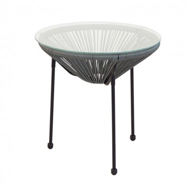 ACAPULCO Τραπεζάκι Μέταλλο Βαφή Μαύρο, Plastic Rattan Γκρι  Φ50cm H.50cm [-Γκρι-, -Μαύρο-] [-Wicker-, -Μέταλλο-] Ε246,4