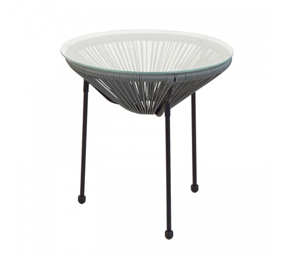 ACAPULCO Τραπεζάκι Μέταλλο Βαφή Μαύρο, Plastic Rattan Γκρι  Φ50cm H.50cm [-Μαύρο/Γκρι-] [-Μέταλλο/Wicker-] Ε246,4