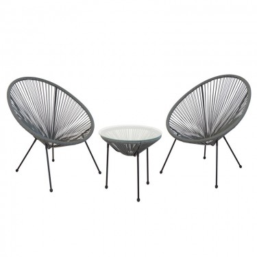 ACAPULCO Set Κήπου - Βεράντας: Τραπέζι   2 Πολυθρόνες Μέταλλο Μαύρo / Rattan Γκρι  Τραπ:Φ50x50cm - Πολ:70x69x81cm [-Γκρι-, -Μαύρο-] [-Wicker-, -Μέταλλο-] Ε245,4S