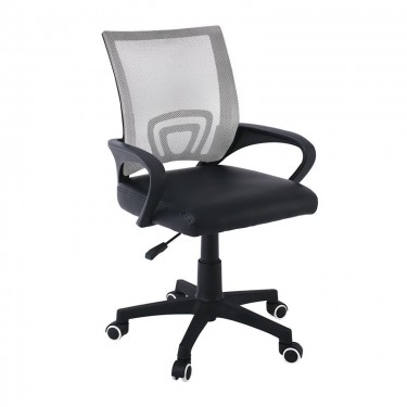 BF2101-P Πολυθρόνα Γραφείου χωρίς Ανάκλιση Mesh Γκρι - Μαύρο Pu  57x53x90/100cm [-Γκρι-, -Μαύρο-] [-PU - PVC-, -Ύφασμα Mesh-] ΕΟ254,1PC