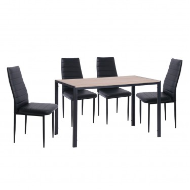 JETTA-GABO Τραπεζαρία Κουζίνας Μέταλλο Βαφή Μαύρο, Τραπέζι Sonoma   4 Καρέκλες Pvc Μαύρο  Table:120x70x75 Chair:40x50x95 [-Μαύρο-, -Φυσικό-] [-MDF - Κόντρα Πλακέ - Καπλαμάς - Νοβοπάν-, -Μέταλλο-] ΕΜ966,S1
