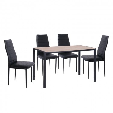 JETTA-GABO Τραπεζαρία Κουζίνας Μέταλλο Βαφή Μαύρο, Τραπέζι Sonoma   4 Καρέκλες Pvc Μαύρο  Table:120x70x75 Chair:40x50x95 [-Μαύρο-, -Φυσικό-] [-MDF - Κόντρα Πλακέ - Καπλαμάς - Νοβοπάν-, -Μέταλλο-] ΕΜ966,S1