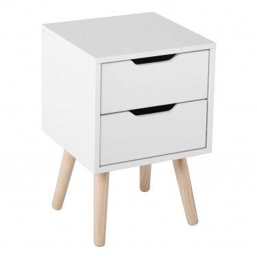 ALINA Κομοδίνο Απόχρωση  Άσπρο - Πόδι Φυσικό  29x29x44cm [-Άσπρο-, -Φυσικό-] [-MDF - Κόντρα Πλακέ - Καπλαμάς - Νοβοπάν-] Ε745,31