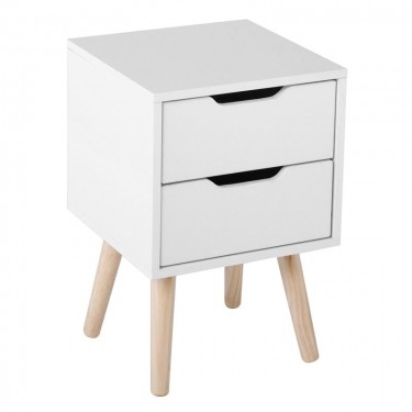 ALINA Κομοδίνο Απόχρωση  Άσπρο - Πόδι Φυσικό  29x29x44cm [-Άσπρο-, -Φυσικό-] [-MDF - Κόντρα Πλακέ - Καπλαμάς - Νοβοπάν-] Ε745,31