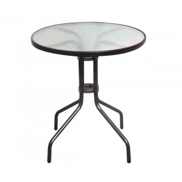 BALENO Τραπέζι Κήπου - Βεράντας, Μέταλλο Βαφή Καφέ, Γυαλί Tempered  Φ60x70cm [-Καφέ-] [-Γυαλί-, -Μέταλλο-] Ε2400W