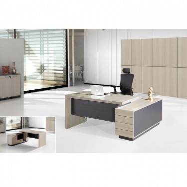 PROGRESS Γραφείο Αναστρέψιμη Γωνία, Ντουλάπι,Συρτάρι, Ράφι, Θέση Η/Υ,Απόχρωση Elm-Sky Grey  160x70 - 140x40 H.76/60cm [-Ανθρακί-, -Φυσικό-] [-Melamine-] ΕΟ813,1