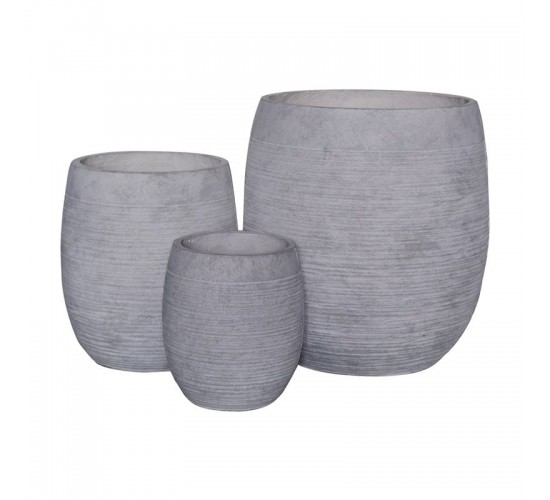 FLOWER POT-8  Set 3 τεμαχίων, Απόχρωση Light Grey Wash  Φ25x28 - Φ35x39 - Φ48x52cm [-Γκρι-] [-Artificial Cement (Recyclable)-] Ε6307,S