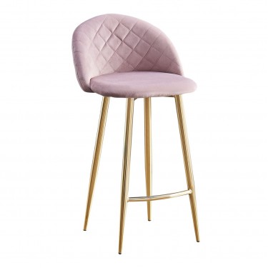 BELLA Σκαμπό BAR με Πλάτη, Βάση Χρώμιο Χρυσό, Ύφασμα Velure Απόχρωση Dirty Pink  48x52x70/94cm [-Ροζ-, -Χρυσό-] [-Μέταλλο-, -Ύφασμα-] ΕΜ758,1G