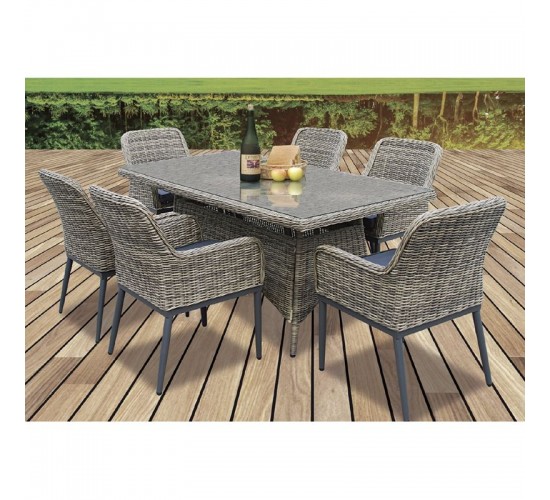 HAVANA Set Τραπεζαρία Κήπου ALU,Wicker Grey Brown-Ανθρακί: Τραπέζι 160x90   6 Πολυθρόνες  Table:160x90x75 Chair:64x65x85 [-Ανθρακί-, -Καφέ-] [-Wicker-, -Αλουμίνιο-] Ε652,S1