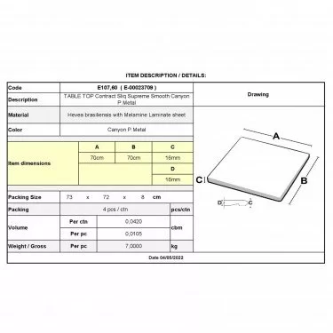 Contract Sliq Smooth Supreme Επιφάνεια Τραπεζιού τ.Werzalit Απόχρωση Canyon P.Metal  70x70cm/16mm [-Γκρι-, -Καφέ-] [-Melamine Laminated-] Ε107,60