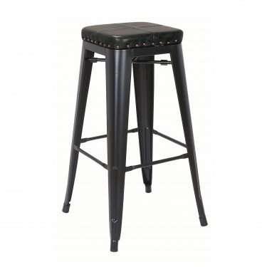 RELIX Σκαμπό Bar-Pro, Στοιβαζόμενο, Μέταλλο Βαφή Μαύρο Matte, Pu Μαύρο  43x43x78cm [-Μαύρο-] [-PU - PVC-, -Μέταλλο-] Ε5190P,15M