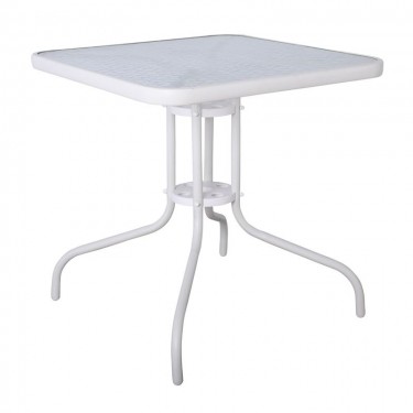 BALENO Τραπέζι Κήπου - Βεράντας, Μέταλλο Βαφή Άσπρο, Γυαλί Tempered  70x70x70cm [-Άσπρο-] [-Γυαλί-, -Μέταλλο-] Ε2407,4