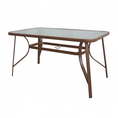 RIO Τραπέζι Κήπου - Βεράντας, Μέταλλο Βαφή Καφέ, Γυαλί  150x90x71cm [-Καφέ-] [-Γυαλί-, -Μέταλλο-] Ε2501,3