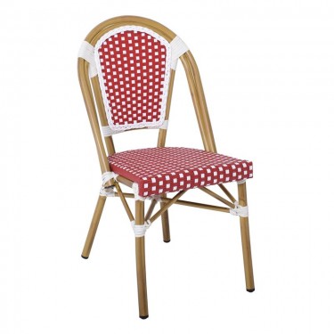 PARIS Καρέκλα Bistro Αλουμίνιο Φυσικό, Wicker Άσπρο - Κόκκινο, Στοιβαζόμενη  46x54x88cm [-Κόκκινο-, -Φυσικό-] [-Wicker-, -Αλουμίνιο-] Ε291,2