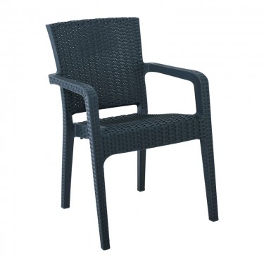 LORA Πολυθρόνα Κήπου Στοιβαζόμενη, PP (Rattan Look) Απόχρωση Ανθρακί  57x57x87cm [-Ανθρακί-] [-PP - PC - ABS-] Ε303,3