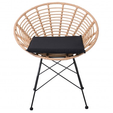 SALSA Coral Πολυθρόνα Κήπου- Τραπεζαρίας, Μέταλλο Μαύρο, Wicker Φυσικό, Μαξιλάρι Μαύρο  72x62x81cm [-Μαύρο-, -Φυσικό-] [-Wicker-, -Μέταλλο-] Ε283,1