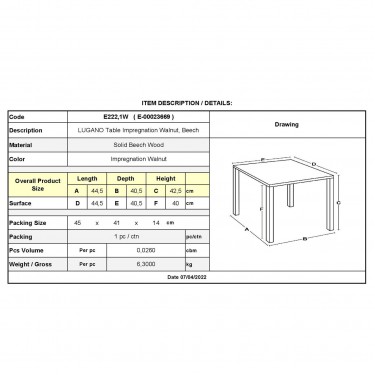 LUGANO Τραπεζάκι Βοηθητικό Ξαπλώστρας Οξιά, Βαφή Εμποτισμού Μελί  45x40x43cm [-Καρυδί-] [-Ξύλο-] Ε222,1W