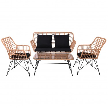 SALSA MAX Living Set Κήπου 4 τεμαχίων, Μέταλλο Βαφή Μαύρο, Wicker Φυσικό, Μαξιλάρια Μαύρο  106x55x45-147x70x105-65x67x96 [-Μαύρο-, -Φυσικό-] [-Wicker-, -Μέταλλο-] Ε285,S
