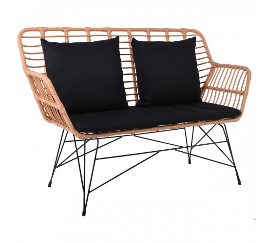 SALSA MAX Living Καναπές Κήπου 2Θέσιος, Μέταλλο Βαφή Μαύρο, Wicker Φυσικό, Μαξιλάρια Μαύρο  147x70x105cm [-Μαύρο-, -Φυσικό-] [-Wicker-, -Μέταλλο-] Ε285,Κ