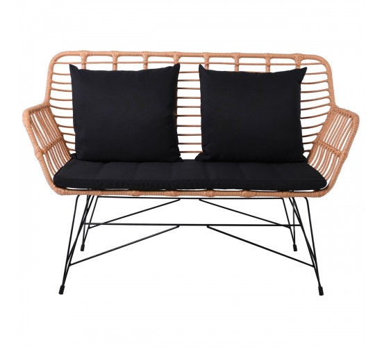 SALSA MAX Living Καναπές Κήπου 2Θέσιος, Μέταλλο Βαφή Μαύρο, Wicker Φυσικό, Μαξιλάρια Μαύρο  147x70x105cm [-Μαύρο-, -Φυσικό-] [-Wicker-, -Μέταλλο-] Ε285,Κ